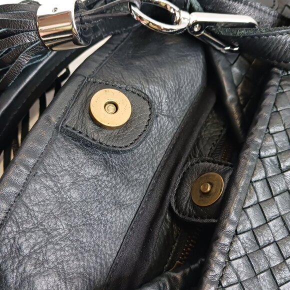 Vintage Valentina Women's Black Wicker Leather Bucket Shoulder Bag - Picture 7 of 12